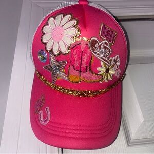 Women’s Bright Pink Trucker Hat with Fun Western Patches